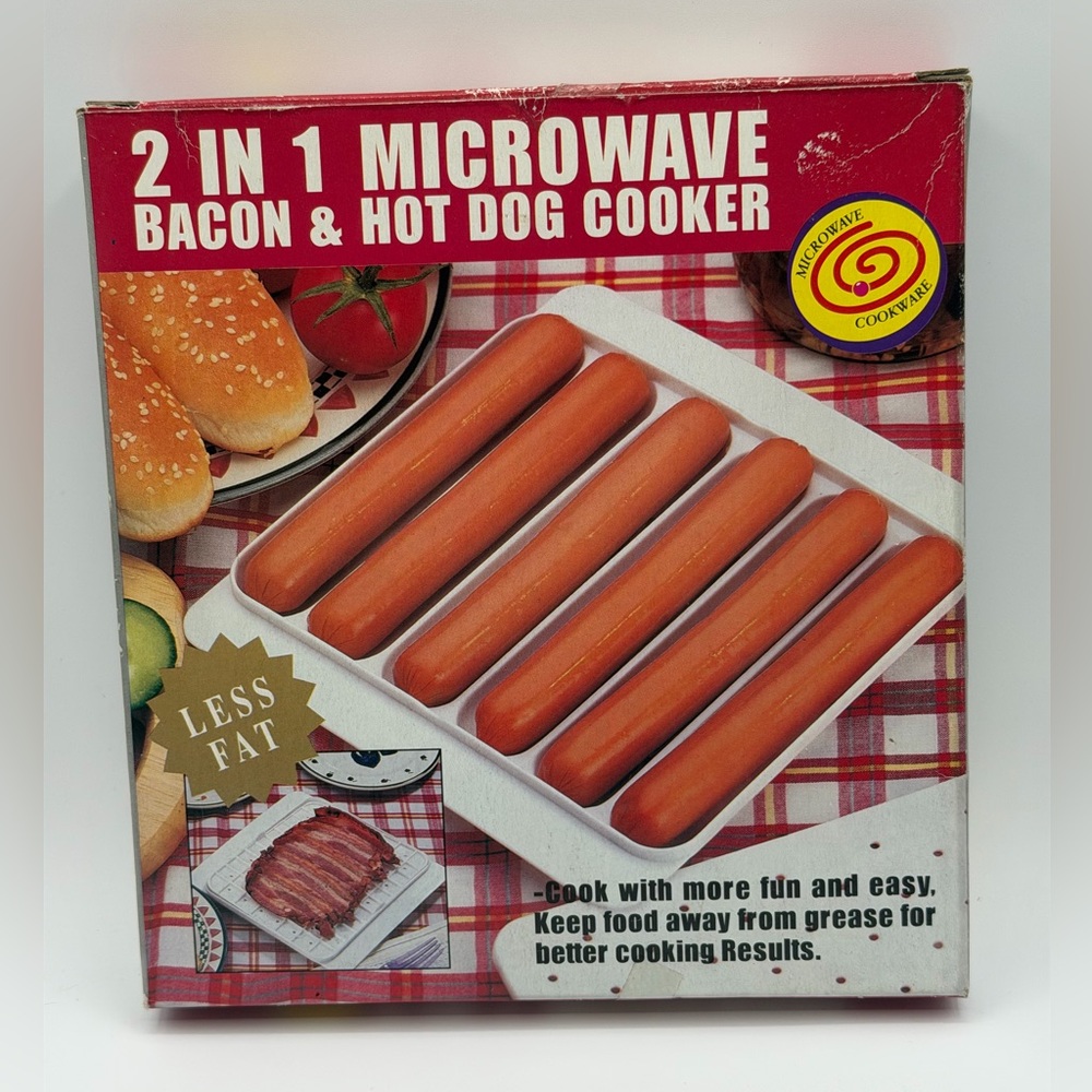 2-in-1 White Microwave Bacon & Hot Dog Cooker - New Open Box